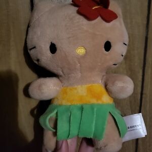 Hello Kitty Brown Stuffed Animal with Red Flower and Green Skirt Hawaiian Small